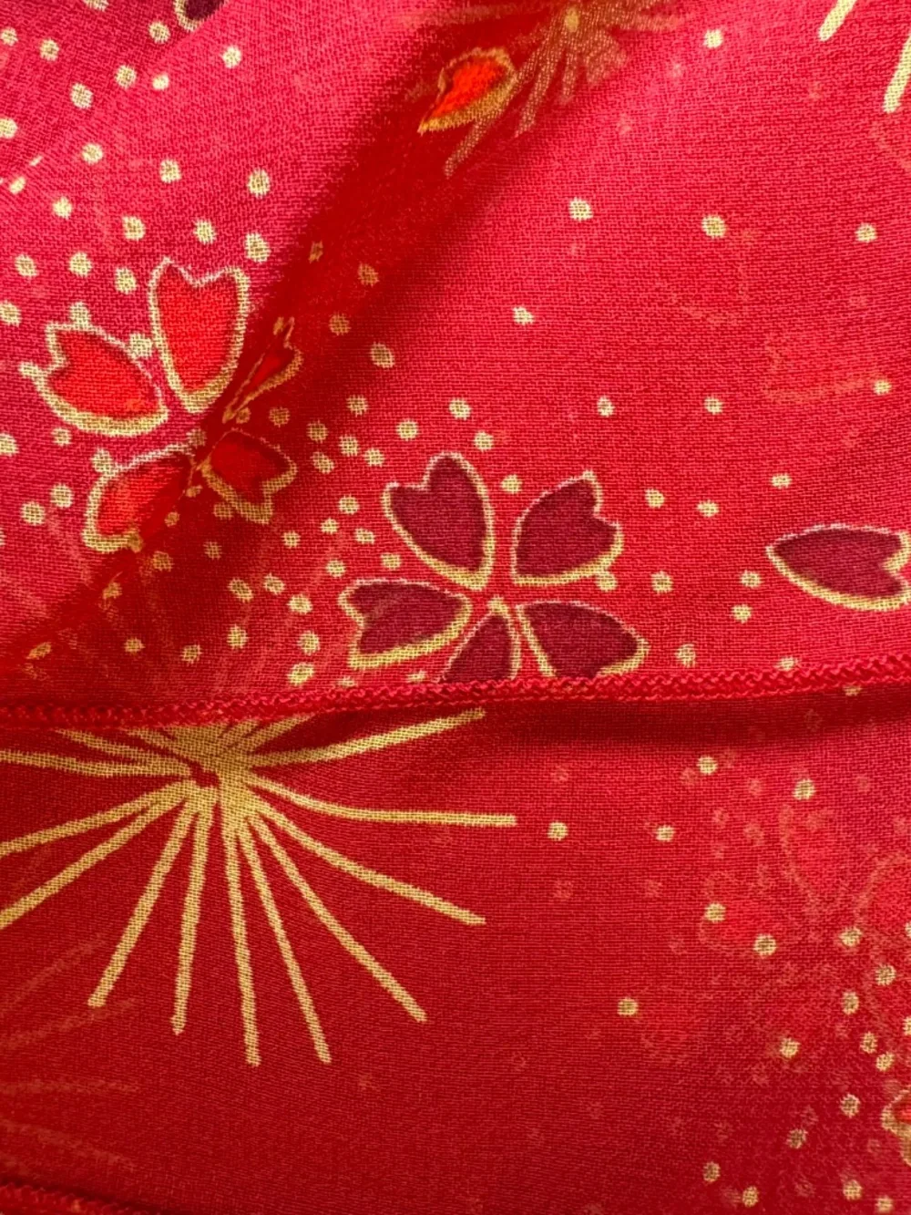 HARARI 100% Silk Chiffon Scarf Red Burst Floral Print Made in USA